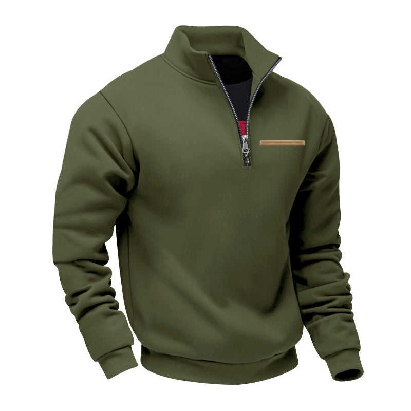 Cross-Border American Style Autumn and Winter Heavyweight Fleece Long-Sleeve Men's Sweatshirt with Half-Zip, Loose Fit, Stand Collar, Pullover Men's Sweatshirt