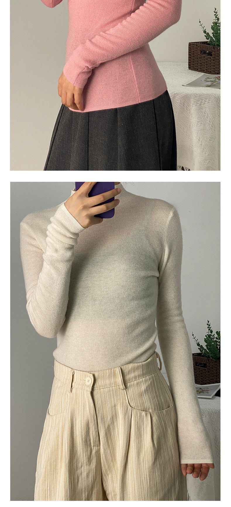 Machine Washable 100% Superfine Wool Sweater for Women Autumn and Winter New Loose Half Turtleneck Knitted Bottoming Sweater for Women
