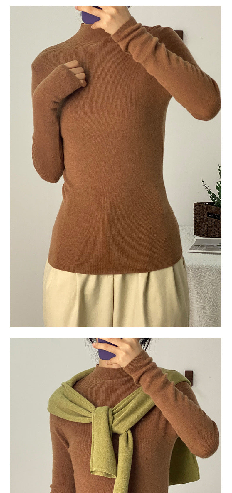 Machine Washable 100% Superfine Wool Sweater for Women Autumn and Winter New Loose Half Turtleneck Knitted Bottoming Sweater for Women