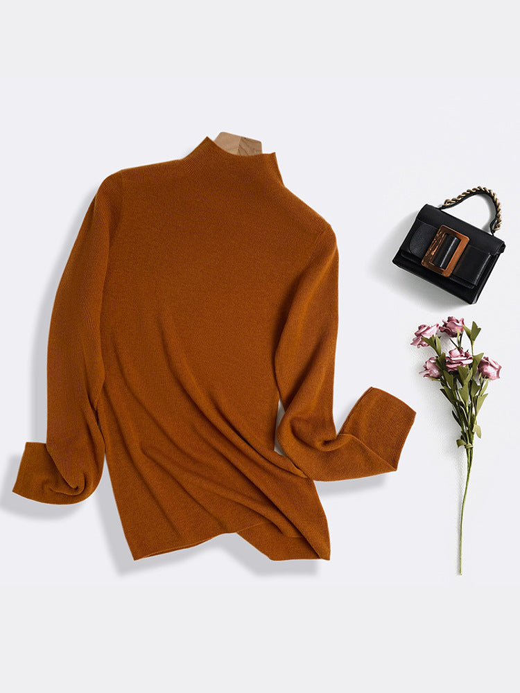 Machine Washable 100% Superfine Wool Sweater for Women Autumn and Winter New Loose Half Turtleneck Knitted Bottoming Sweater for Women