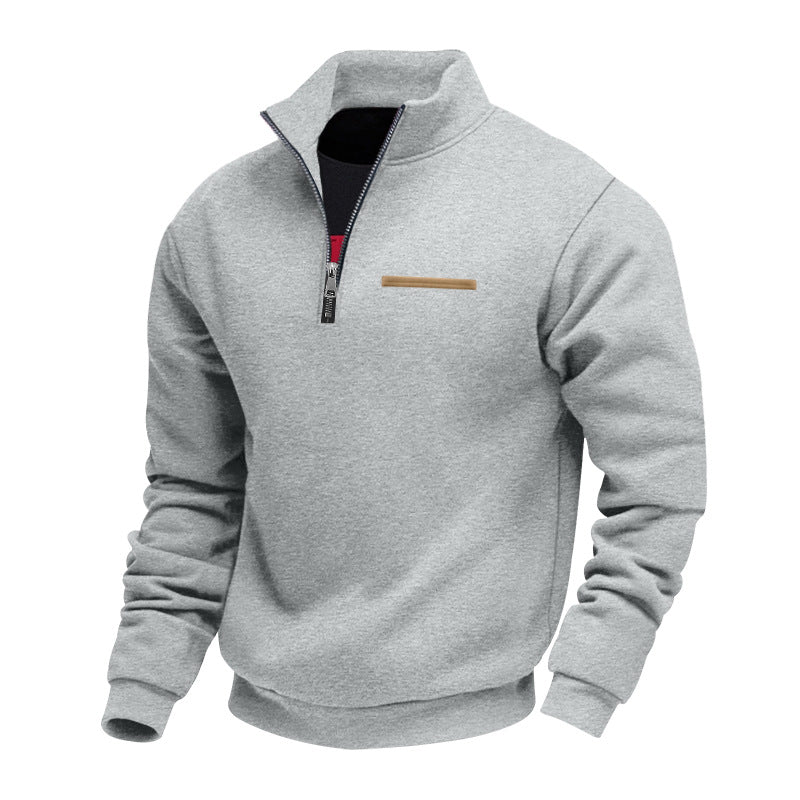 Cross-Border American Style Autumn and Winter Heavyweight Fleece Long-Sleeve Men's Sweatshirt with Half-Zip, Loose Fit, Stand Collar, Pullover Men's Sweatshirt