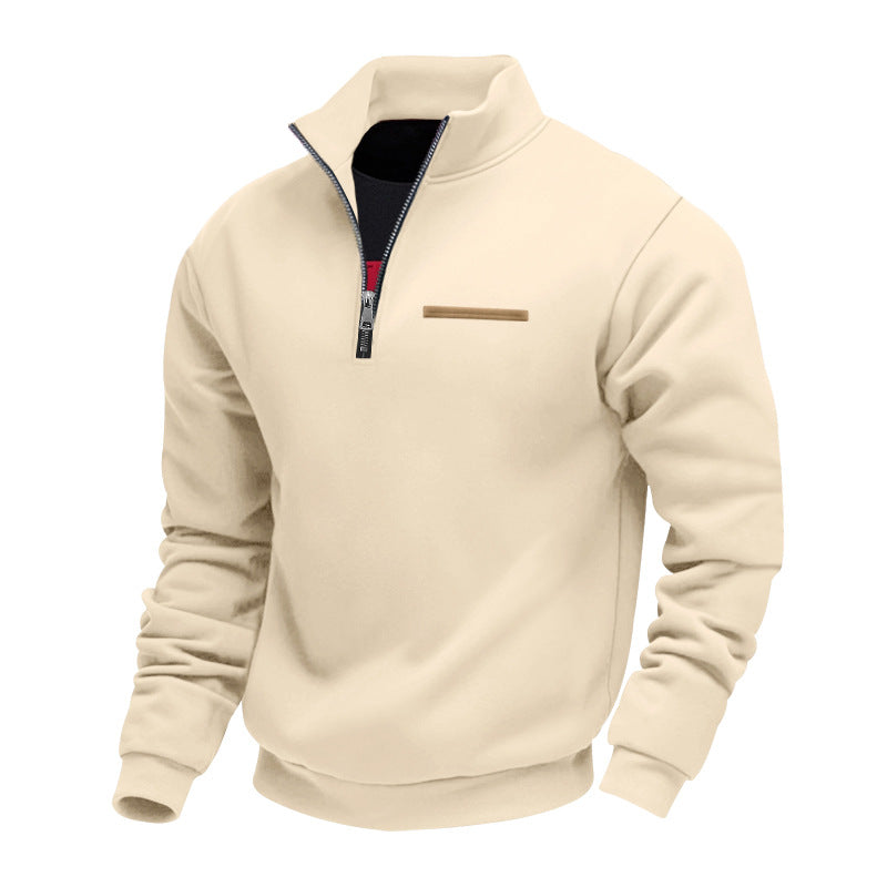 Cross-Border American Style Autumn and Winter Heavyweight Fleece Long-Sleeve Men's Sweatshirt with Half-Zip, Loose Fit, Stand Collar, Pullover Men's Sweatshirt