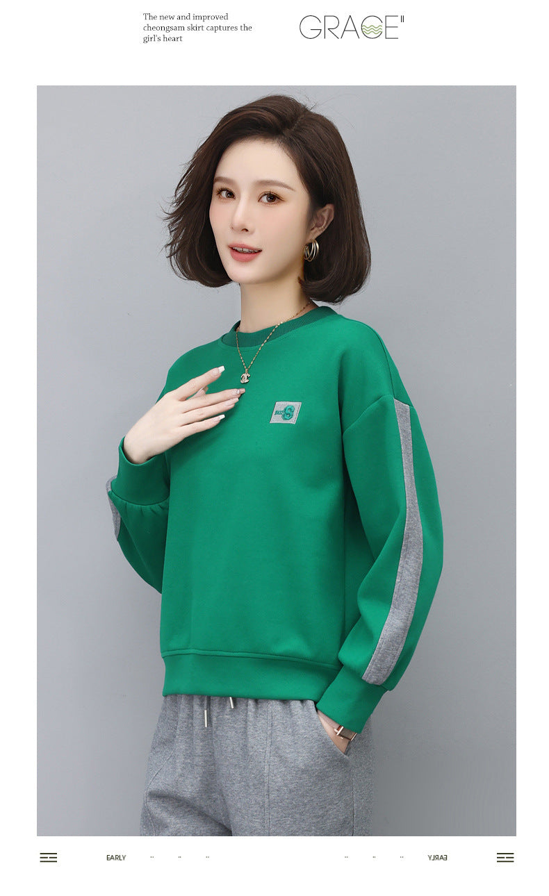 Round Neck Sweatshirt for Women 2024 Spring Small Hooded Sports Middle-Aged Mother Spring & Fall Tops Casual and Versatile
