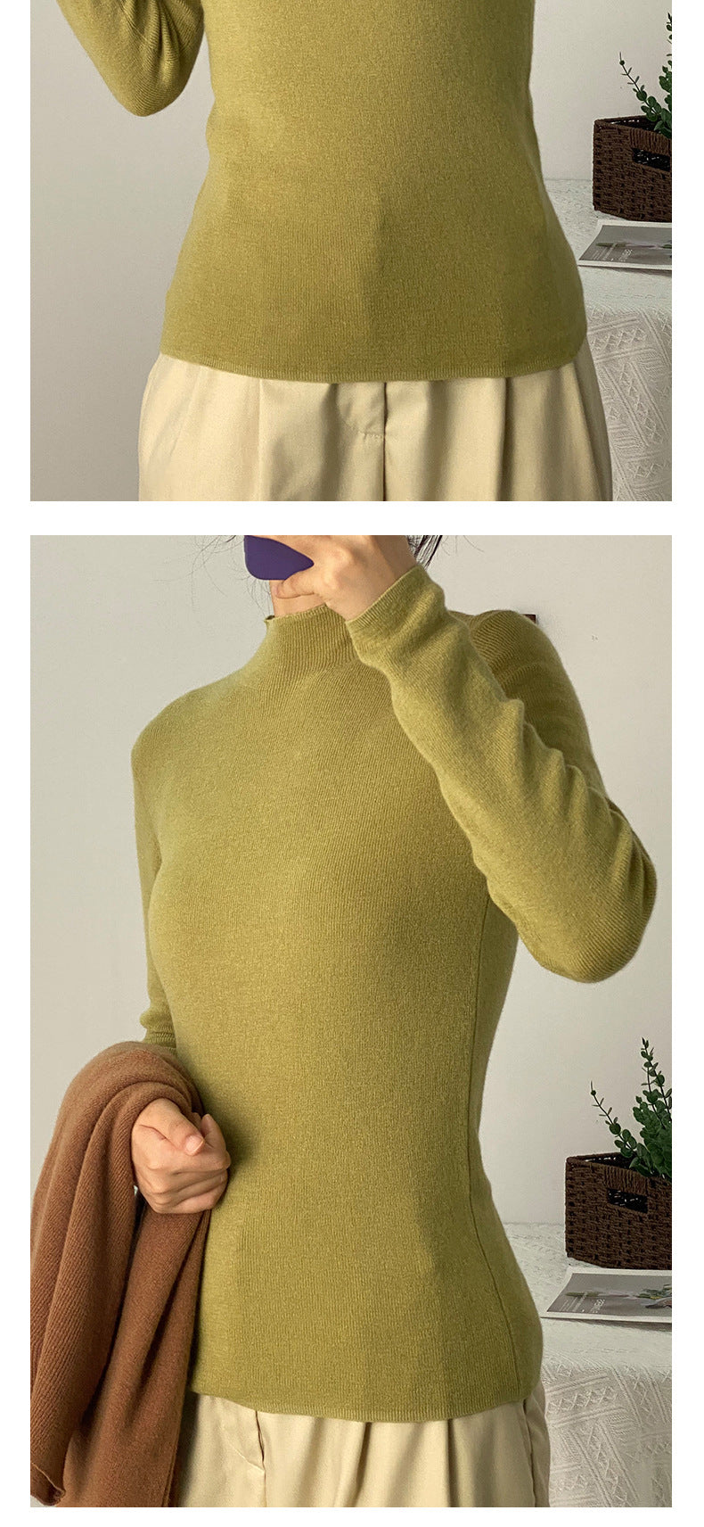 Machine Washable 100% Superfine Wool Sweater for Women Autumn and Winter New Loose Half Turtleneck Knitted Bottoming Sweater for Women