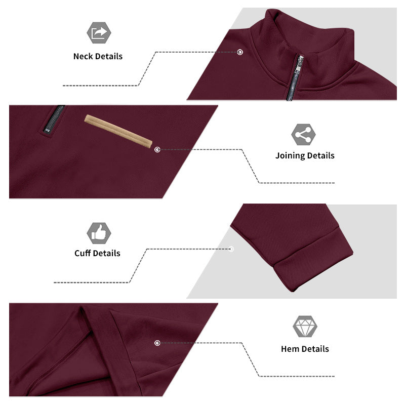 Cross-Border American Style Autumn and Winter Heavyweight Fleece Long-Sleeve Men's Sweatshirt with Half-Zip, Loose Fit, Stand Collar, Pullover Men's Sweatshirt