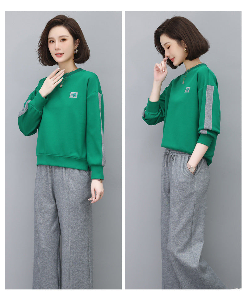 Round Neck Sweatshirt for Women 2024 Spring Small Hooded Sports Middle-Aged Mother Spring & Fall Tops Casual and Versatile