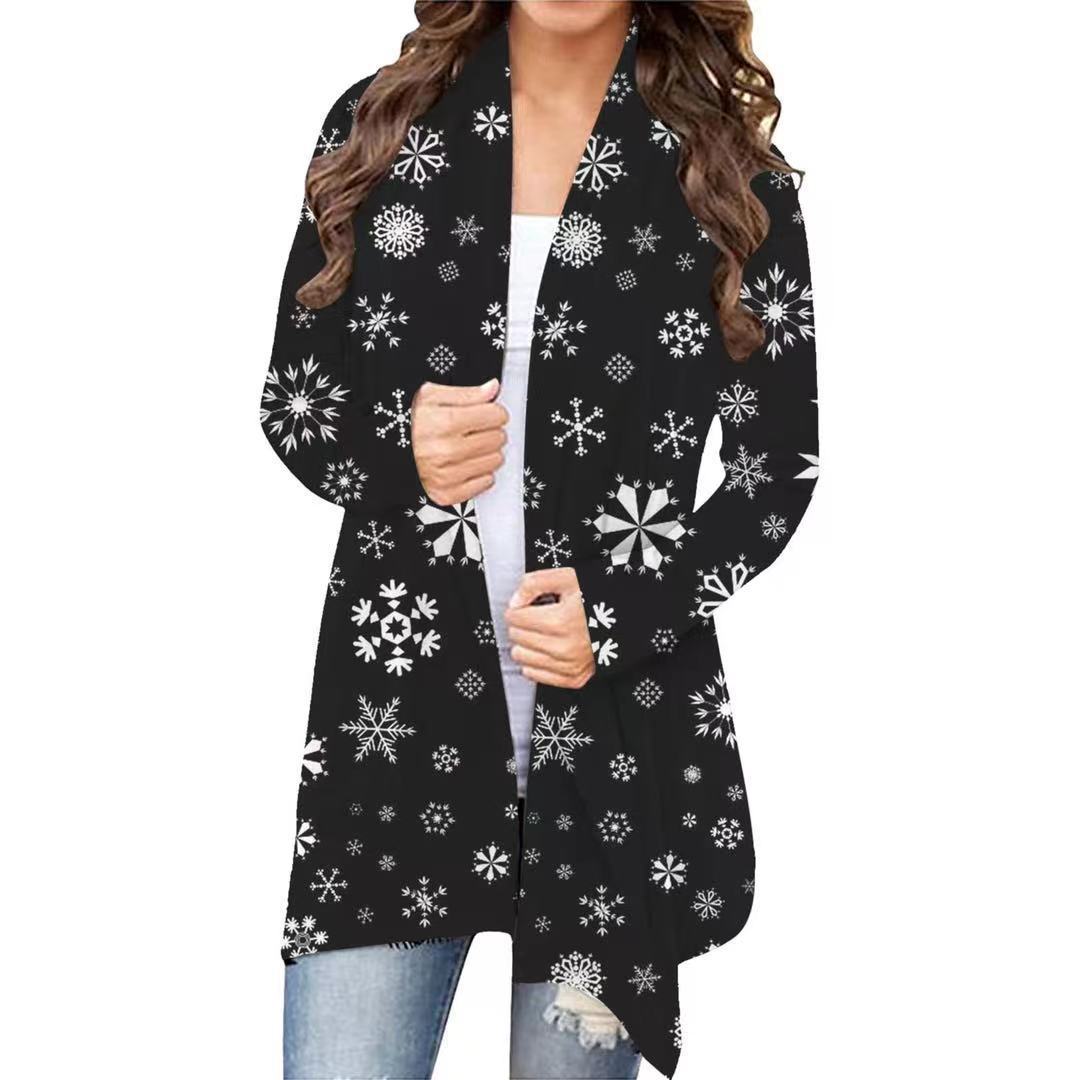 European and American cross-border 2021 autumn and winter New Amazon wish women's clothing Christmas printed casual long-sleeved cardigan for women