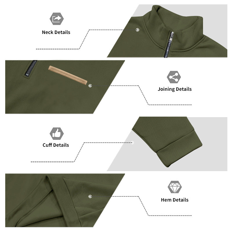 Cross-Border American Style Autumn and Winter Heavyweight Fleece Long-Sleeve Men's Sweatshirt with Half-Zip, Loose Fit, Stand Collar, Pullover Men's Sweatshirt