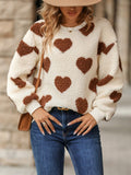 Flash velvet 2023 cross-border women's clothing European and American autumn and winter new plush love printing loose long sleeve round neck pullover sweater