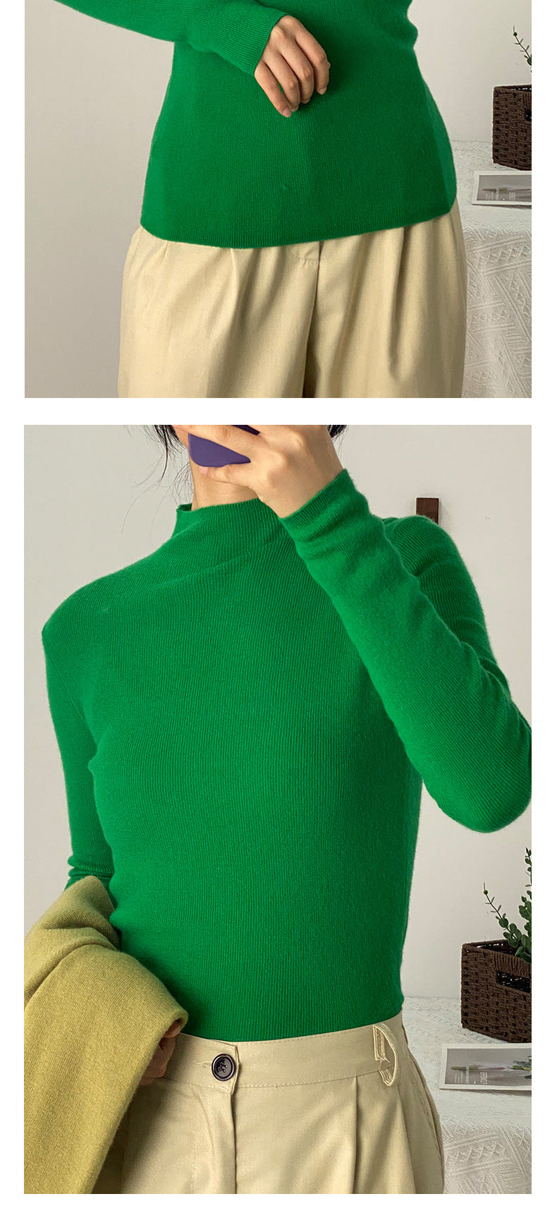 Machine Washable 100% Superfine Wool Sweater for Women Autumn and Winter New Loose Half Turtleneck Knitted Bottoming Sweater for Women