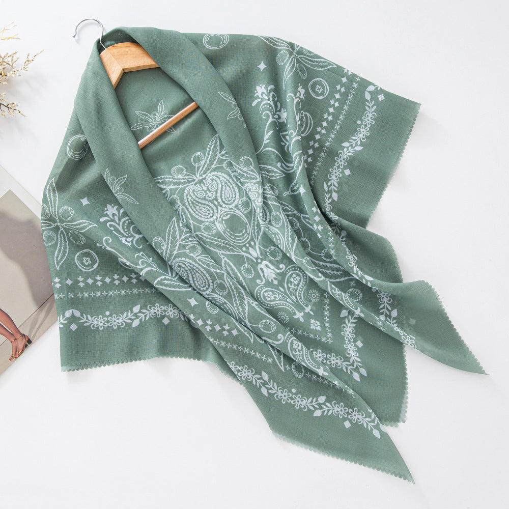Cross-Border New Product Voile Print 110 Square Scarf Classic Lace Scarf Turban Malaysian Shawl