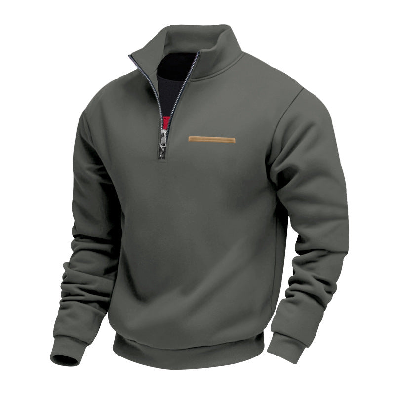 Cross-Border American Style Autumn and Winter Heavyweight Fleece Long-Sleeve Men's Sweatshirt with Half-Zip, Loose Fit, Stand Collar, Pullover Men's Sweatshirt