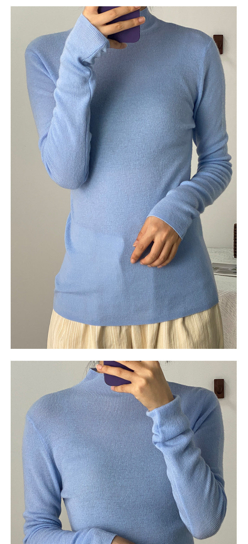 Machine Washable 100% Superfine Wool Sweater for Women Autumn and Winter New Loose Half Turtleneck Knitted Bottoming Sweater for Women