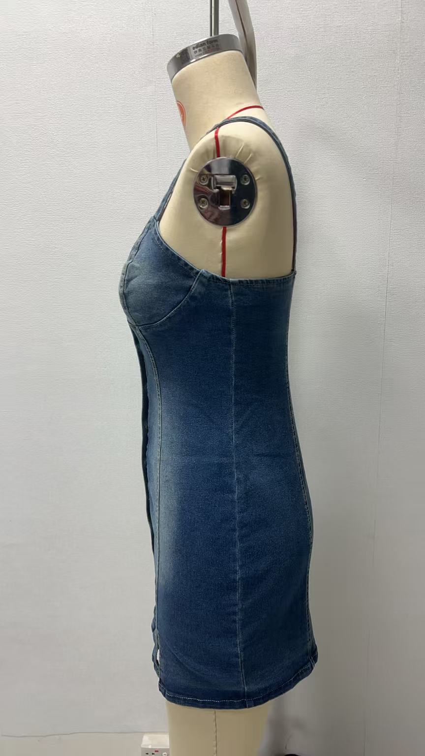 2025 Summer New European and American Cross-border Women's Buckle Decorations Long Denim Sling Fashion dress in stock