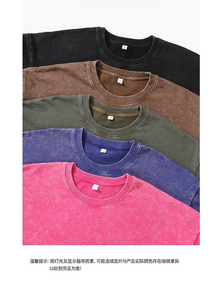 Trendy Brand Heavyweight Pure Cotton Terry 400g Washed Distressed Crew Neck Sweatshirt Hoodie Retro Sweatshirt with Printed Logo