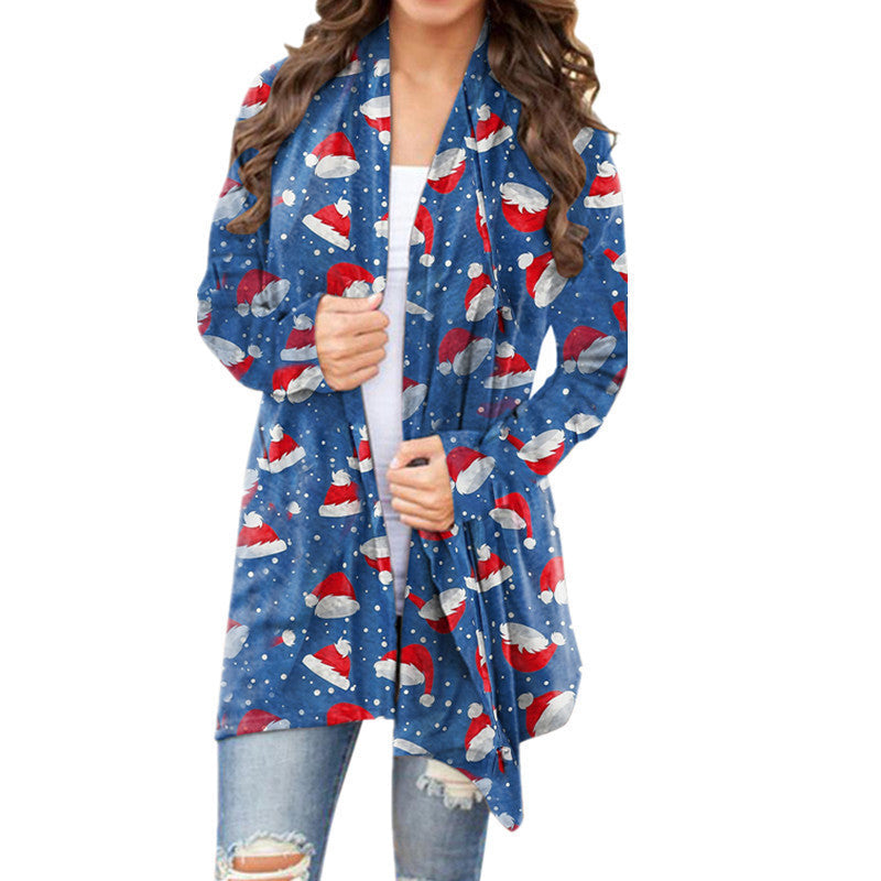 European and American cross-border 2021 autumn and winter New Amazon wish women's clothing Christmas printed casual long-sleeved cardigan for women
