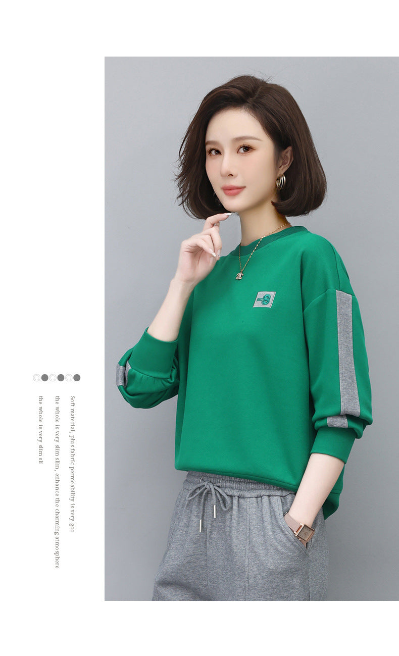 Round Neck Sweatshirt for Women 2024 Spring Small Hooded Sports Middle-Aged Mother Spring & Fall Tops Casual and Versatile