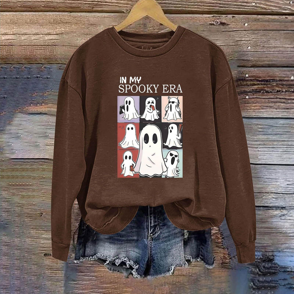 Women Sweatshirtss Halloween Cute Ghost Pattern Long Sleeve Sweater Horror Fall Pullover Tops