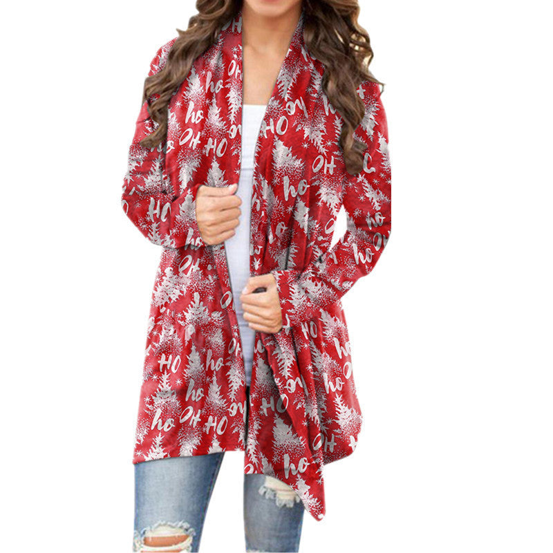 European and American cross-border 2021 autumn and winter New Amazon wish women's clothing Christmas printed casual long-sleeved cardigan for women