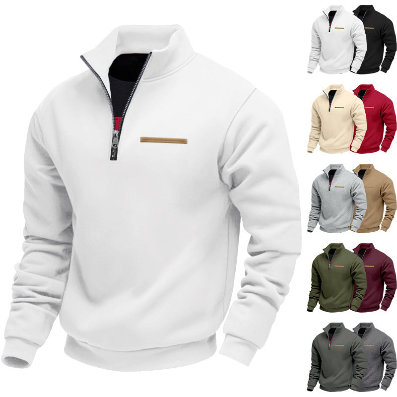 Cross-Border American Style Autumn and Winter Heavyweight Fleece Long-Sleeve Men's Sweatshirt with Half-Zip, Loose Fit, Stand Collar, Pullover Men's Sweatshirt
