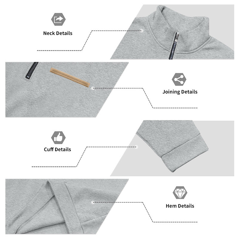 Cross-Border American Style Autumn and Winter Heavyweight Fleece Long-Sleeve Men's Sweatshirt with Half-Zip, Loose Fit, Stand Collar, Pullover Men's Sweatshirt