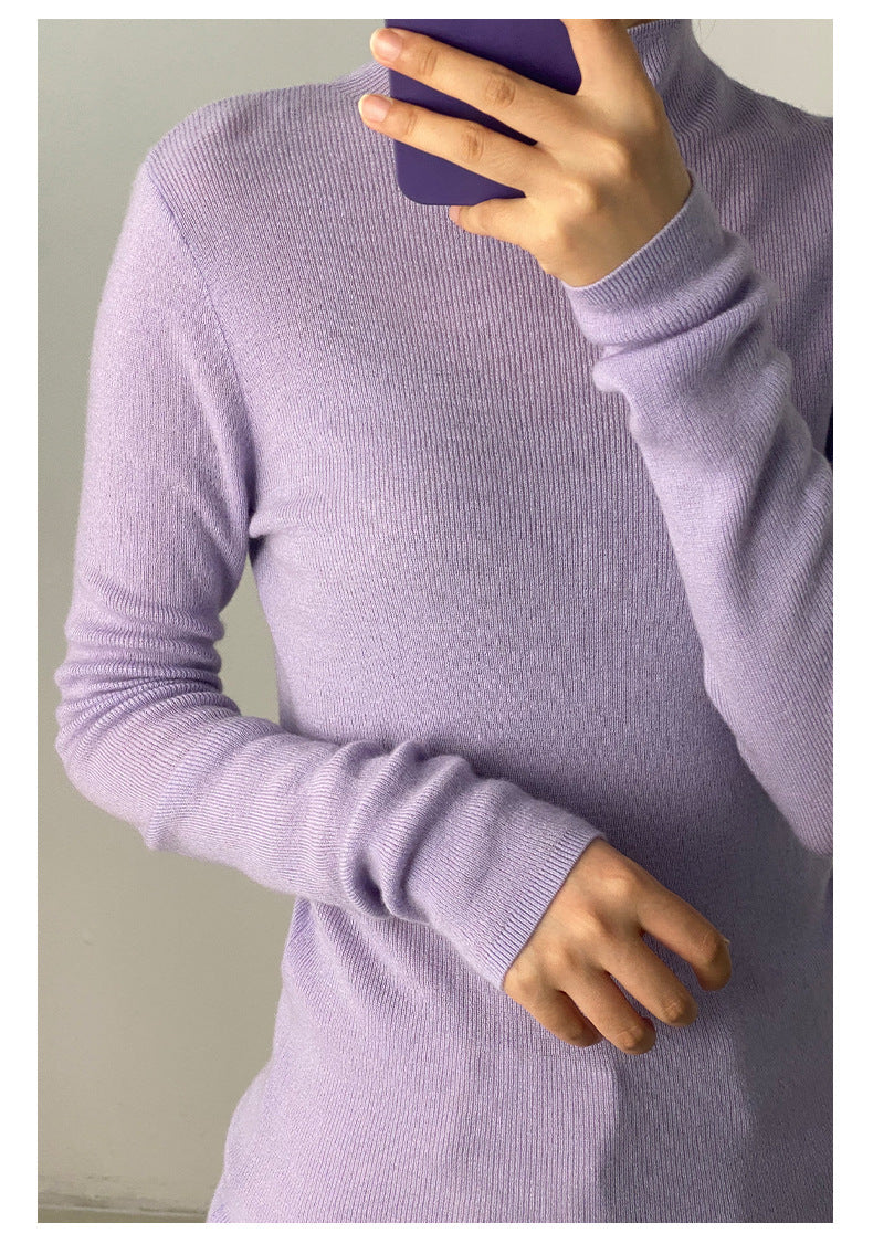 Machine Washable 100% Superfine Wool Sweater for Women Autumn and Winter New Loose Half Turtleneck Knitted Bottoming Sweater for Women