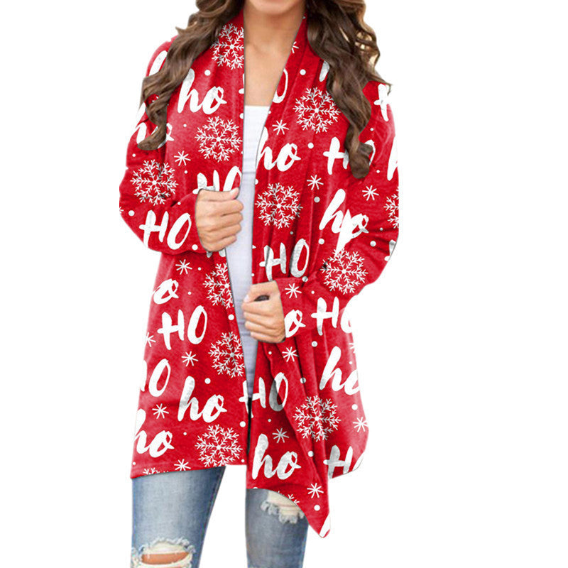 European and American cross-border 2021 autumn and winter New Amazon wish women's clothing Christmas printed casual long-sleeved cardigan for women