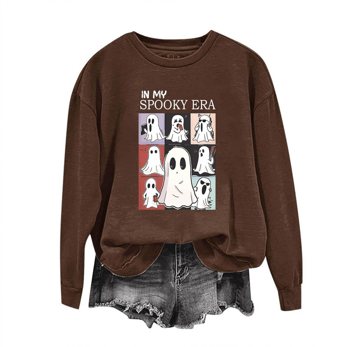 Women Sweatshirtss Halloween Cute Ghost Pattern Long Sleeve Sweater Horror Fall Pullover Tops