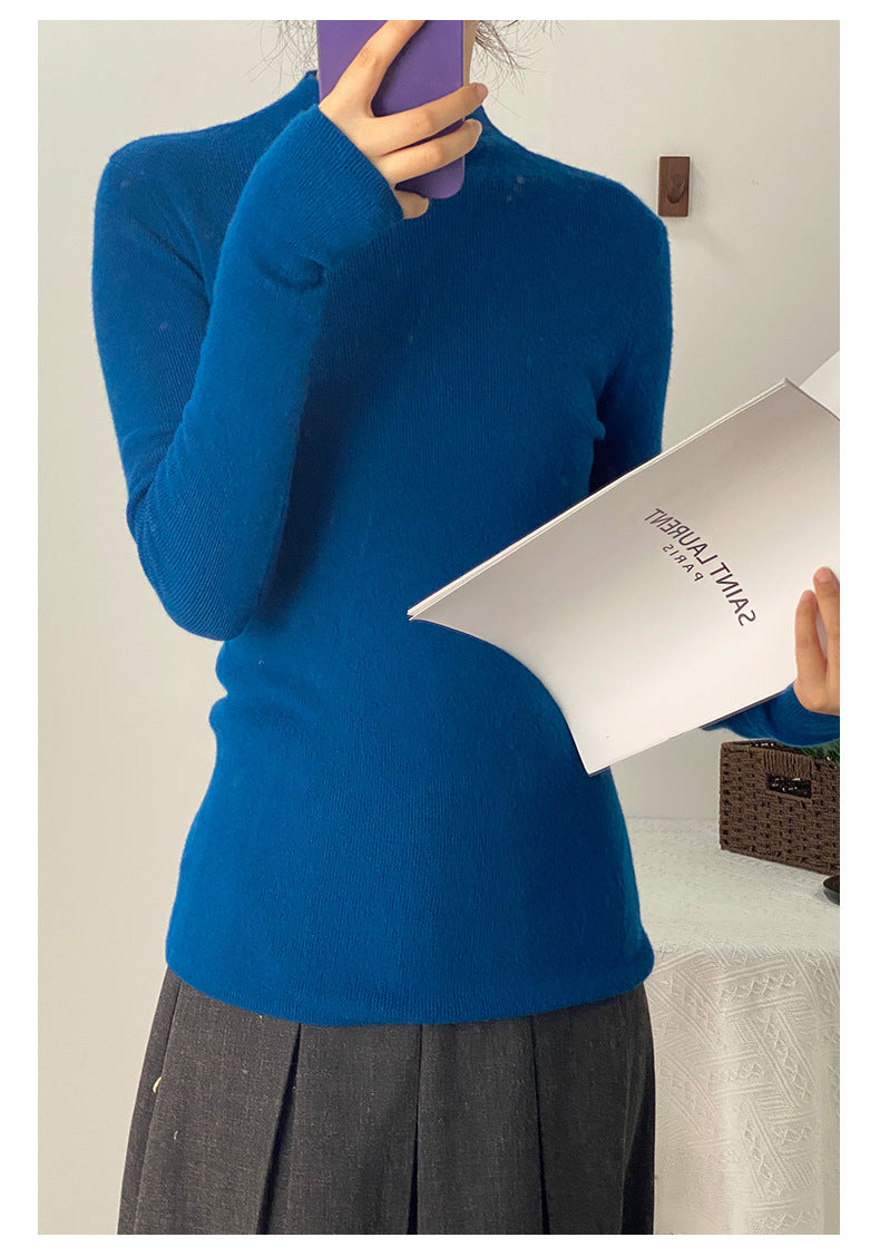 Machine Washable 100% Superfine Wool Sweater for Women Autumn and Winter New Loose Half Turtleneck Knitted Bottoming Sweater for Women