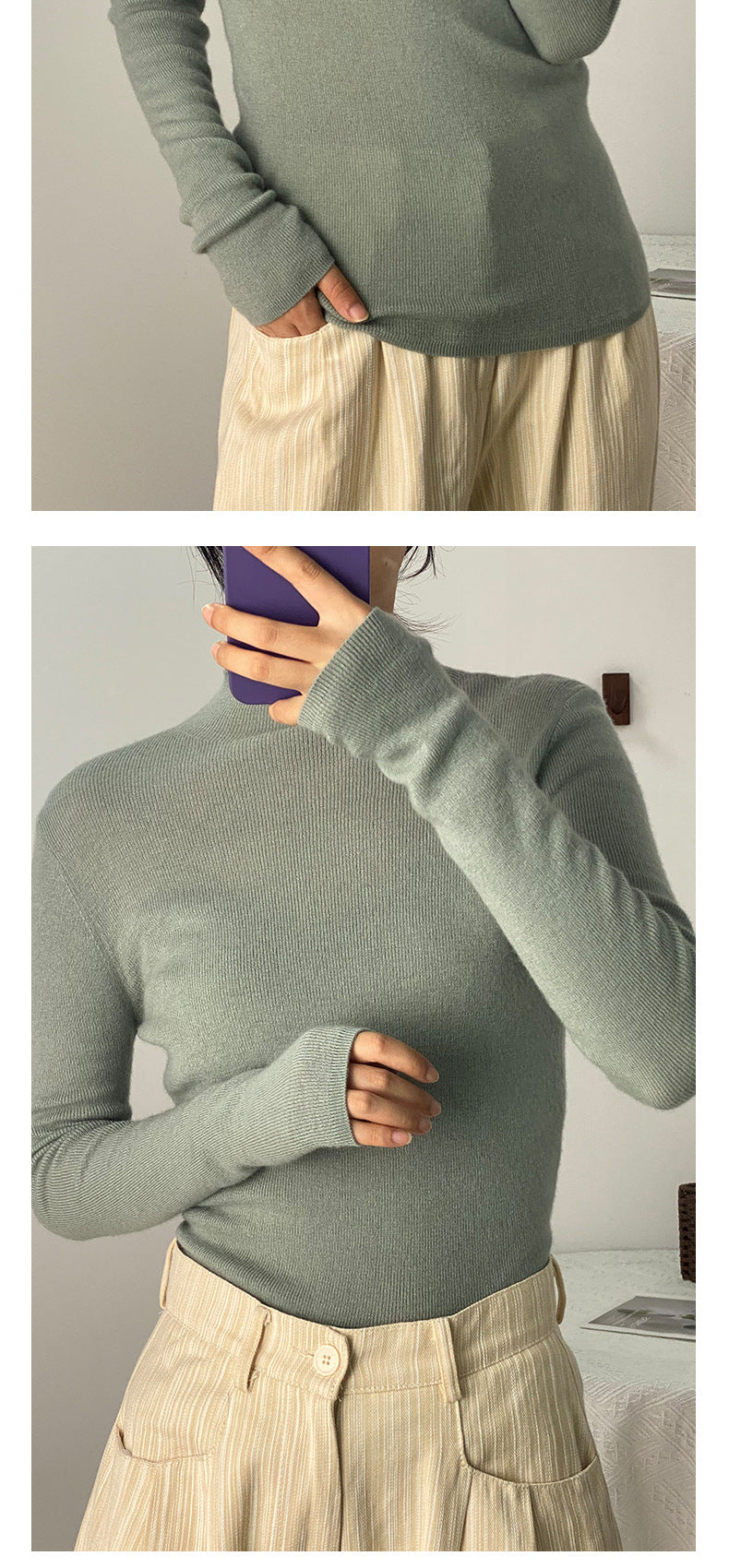 Machine Washable 100% Superfine Wool Sweater for Women Autumn and Winter New Loose Half Turtleneck Knitted Bottoming Sweater for Women