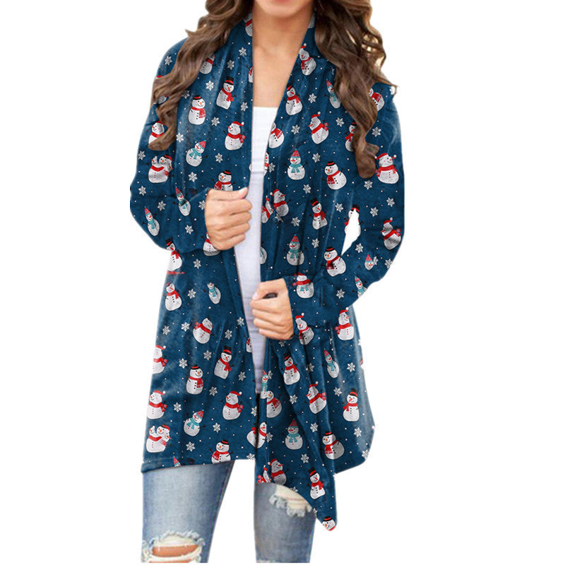 European and American cross-border 2021 autumn and winter New Amazon wish women's clothing Christmas printed casual long-sleeved cardigan for women