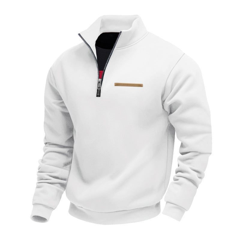 Cross-Border American Style Autumn and Winter Heavyweight Fleece Long-Sleeve Men's Sweatshirt with Half-Zip, Loose Fit, Stand Collar, Pullover Men's Sweatshirt
