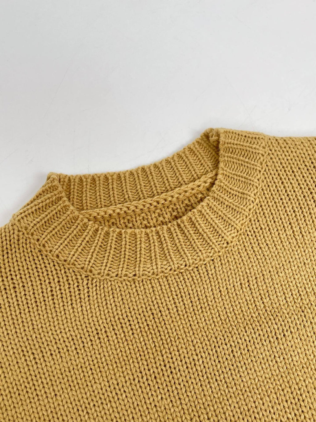 European and American Export Yellow Retro Style Thick Knitted Round Neck Sweater Women's Loose Lantern Sleeve Lazy Autumn and Winter Pullover Top