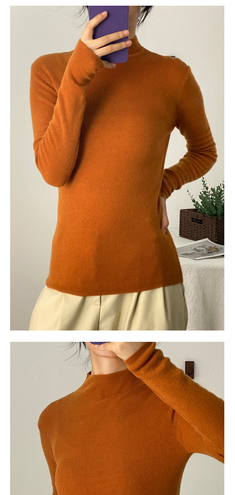 Machine Washable 100% Superfine Wool Sweater for Women Autumn and Winter New Loose Half Turtleneck Knitted Bottoming Sweater for Women