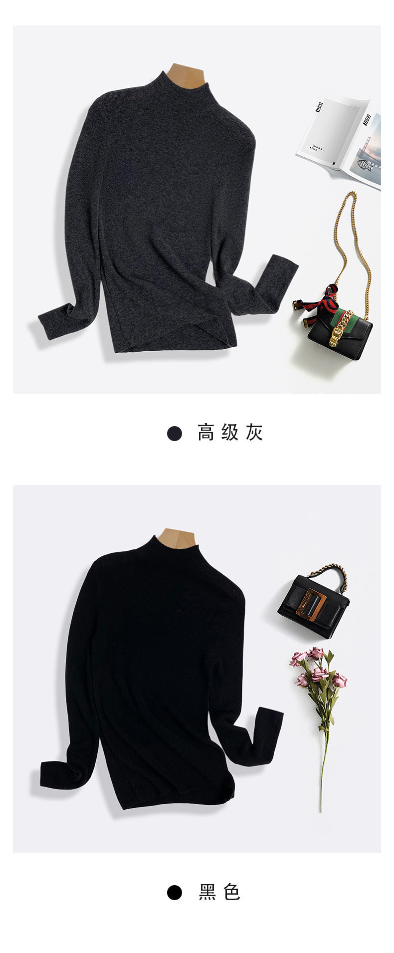 Machine Washable 100% Superfine Wool Sweater for Women Autumn and Winter New Loose Half Turtleneck Knitted Bottoming Sweater for Women