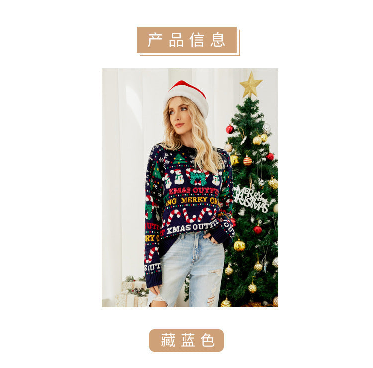 Foreign Trade Amazon Europe and America Loose Knitwear Autumn and Winter Christmas Tree Crewneck Sweater Snowman Sequins Christmas Sweater