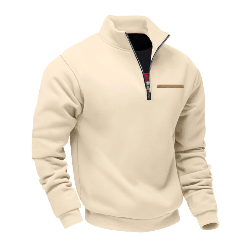 Cross-Border American Style Autumn and Winter Heavyweight Fleece Long-Sleeve Men's Sweatshirt with Half-Zip, Loose Fit, Stand Collar, Pullover Men's Sweatshirt