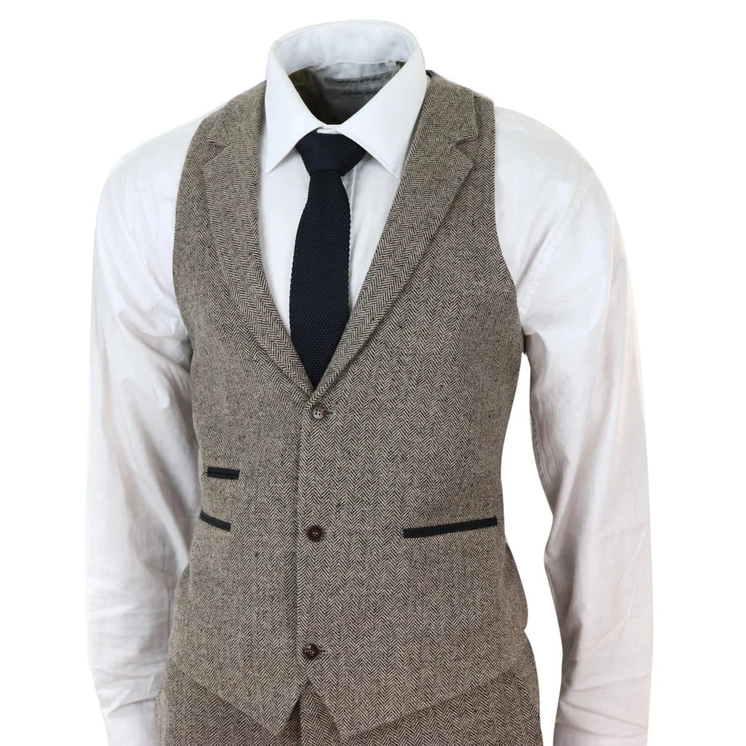 281-03 - Men's Oak 3 Piece Tweed Suit Herringbone Wool Fit
