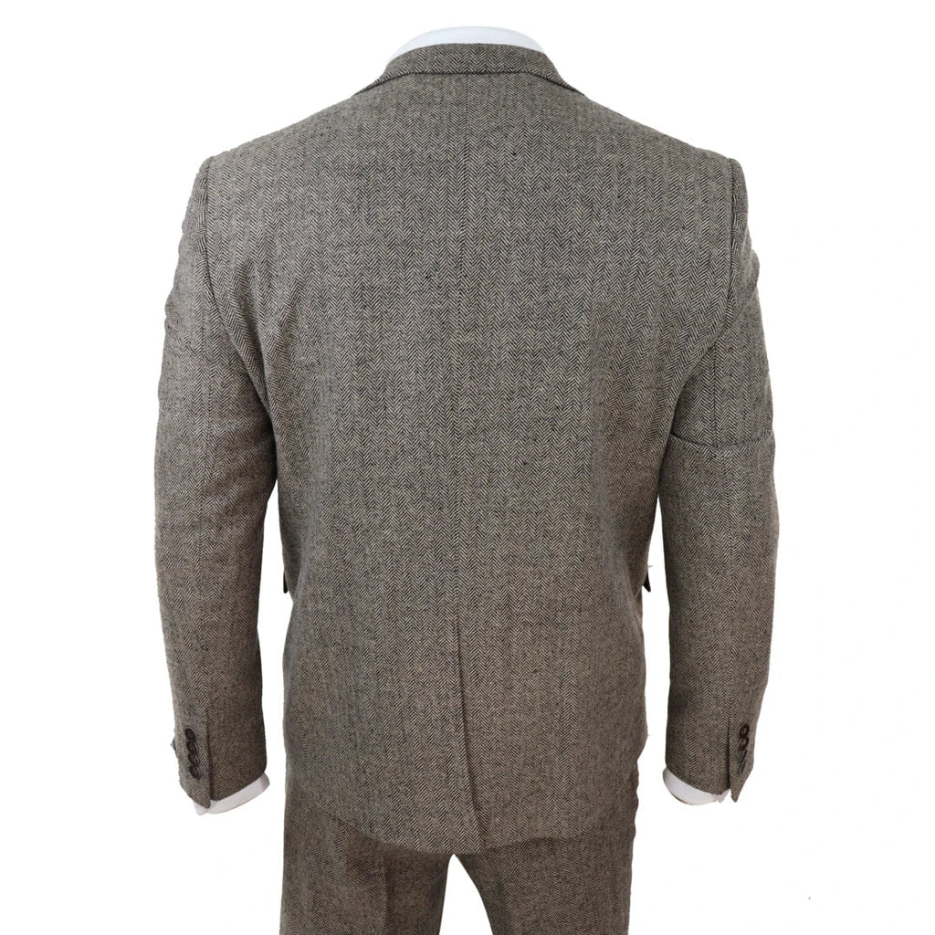 281-03 - Men's Oak 3 Piece Tweed Suit Herringbone Wool Fit