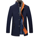 Mens Wool Coat Winter Overcoat Stand Collar Scarf Navy Blue Size M Biutimarden