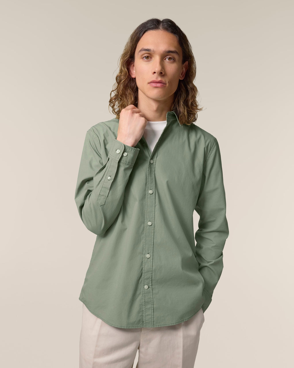 Organic Poplin Long Sleeve Shirt: Mens