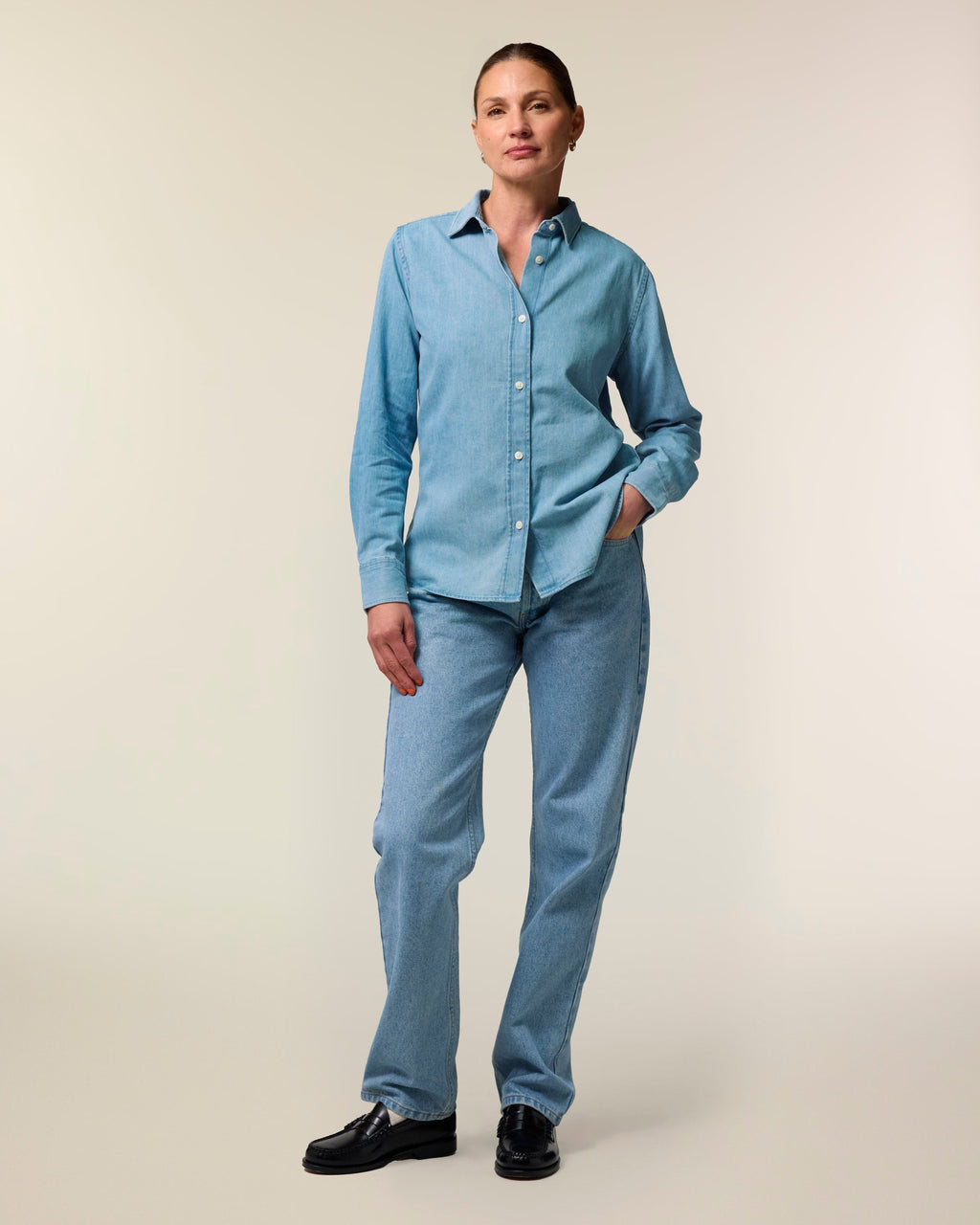Organic Cotton Long Sleeve Denim Shirt: Womens