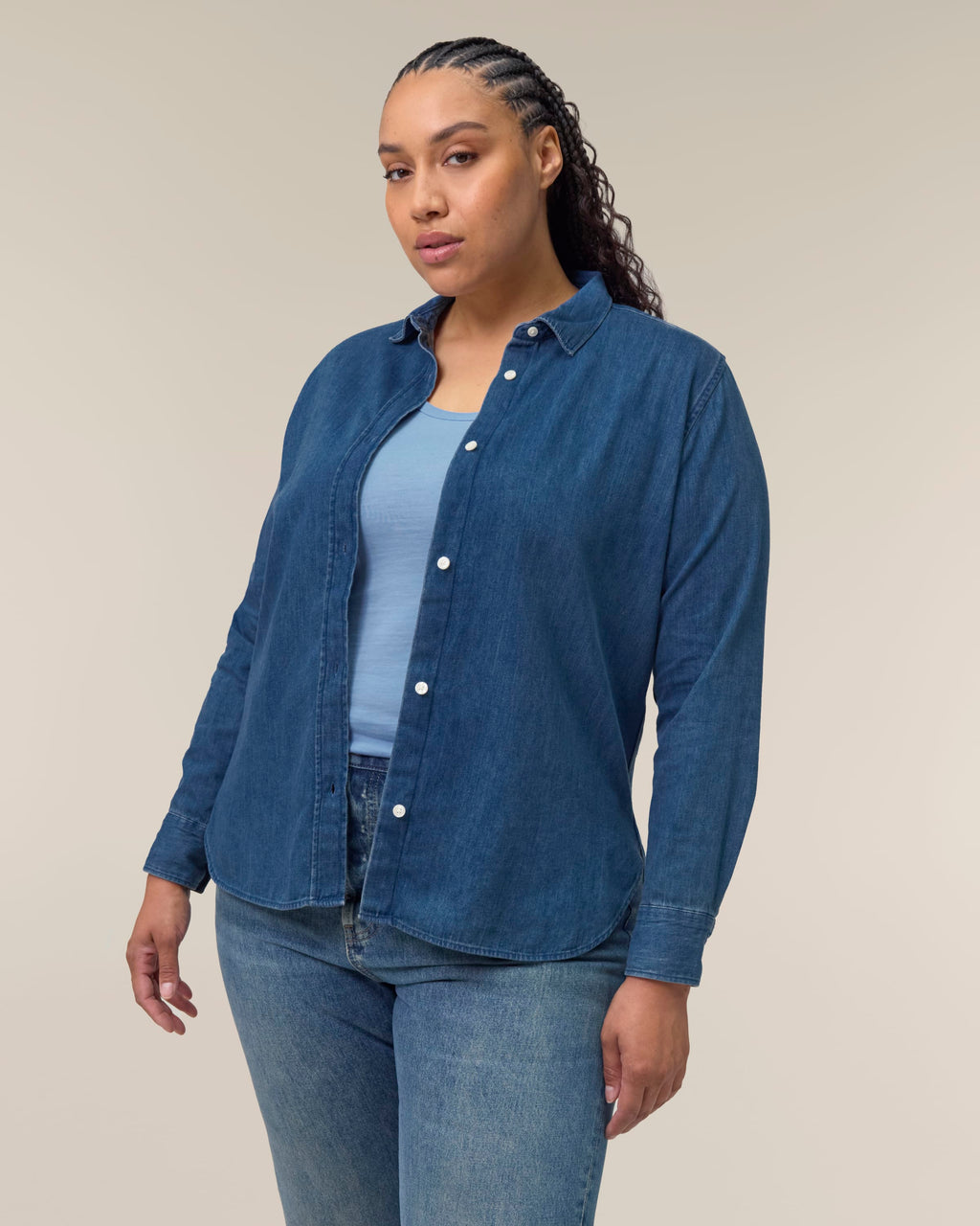 Organic Cotton Long Sleeve Denim Shirt: Womens