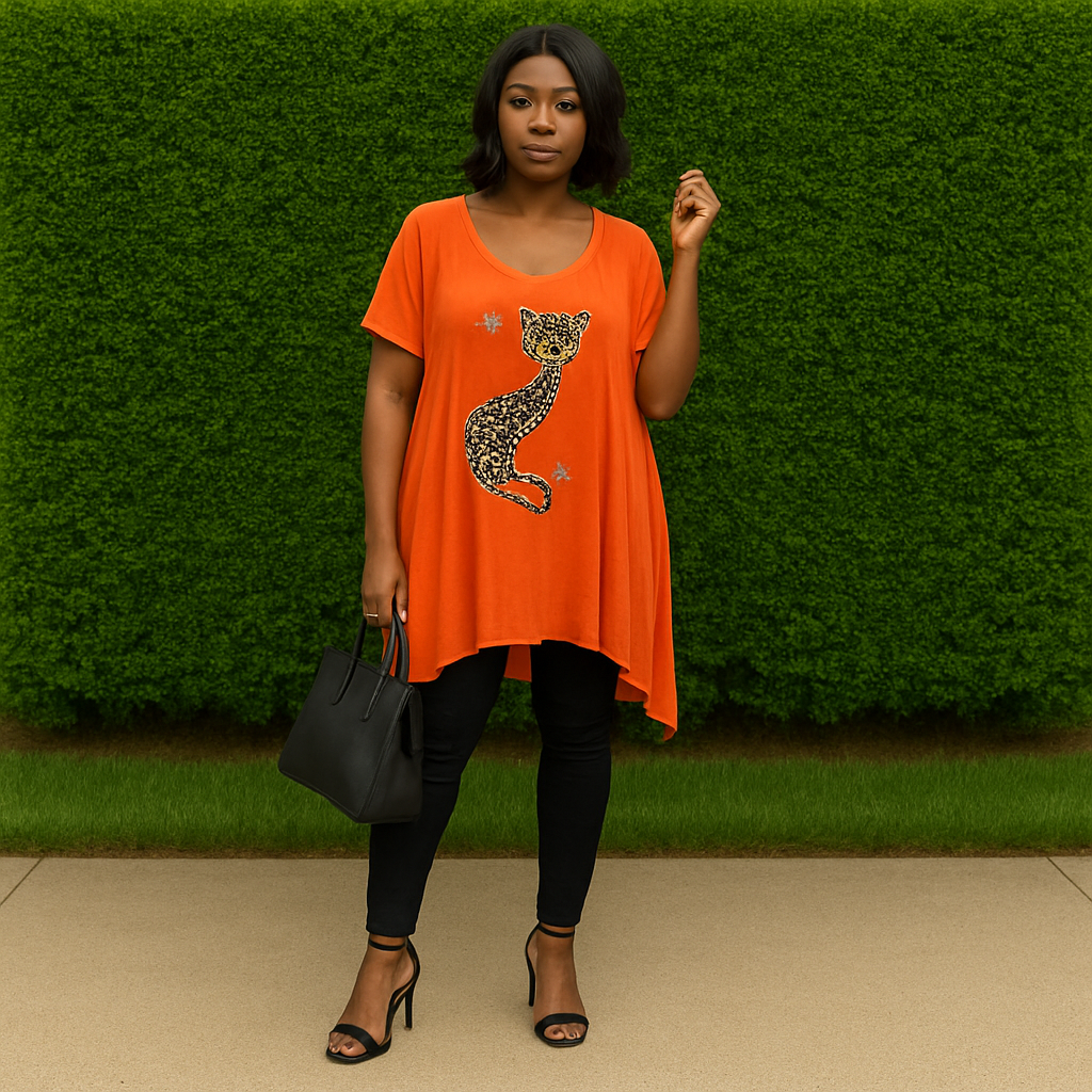 Studded Cat Hanky Hem Long Top