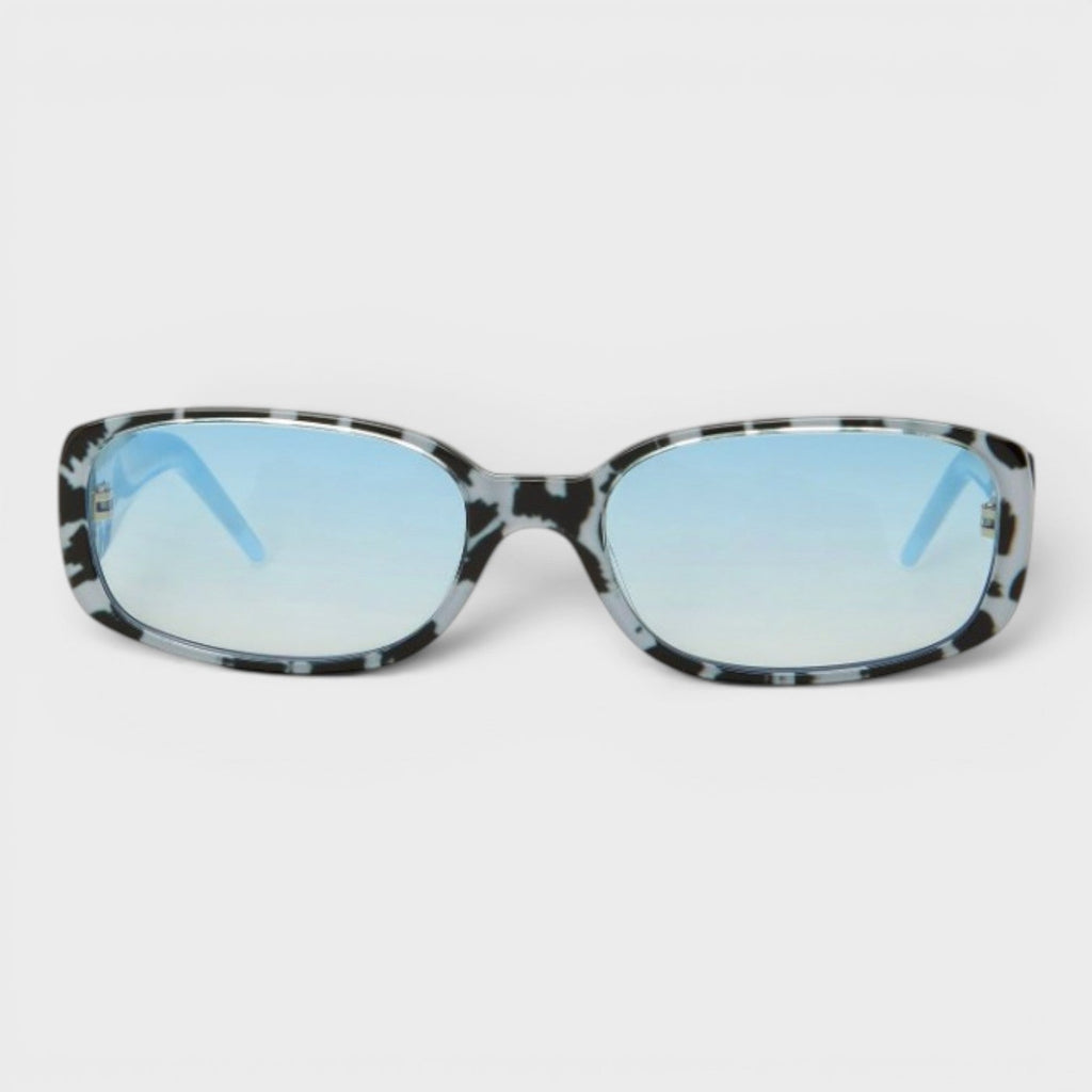 Oval Stripe Acetate Sunglasses White Leopard Blue