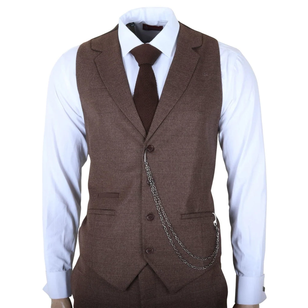 TP-50 - Men's Brown 3 Piece Prince Of Wales Check Suit