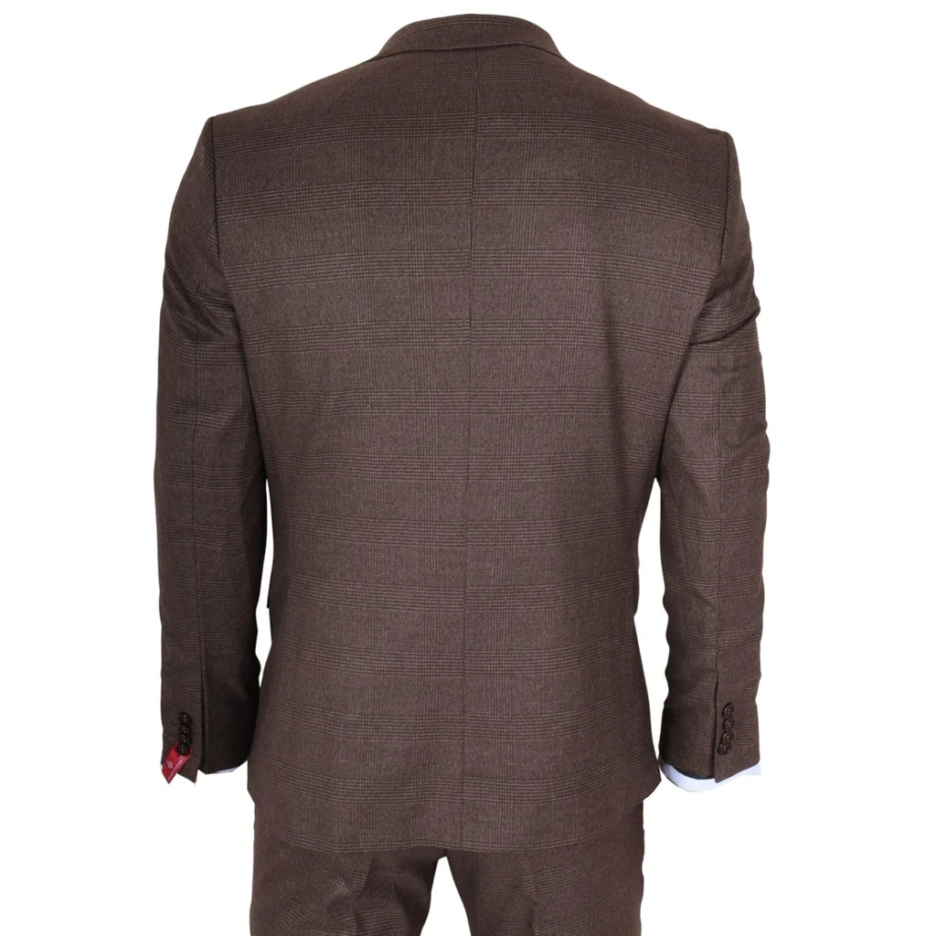 TP-50 - Men's Brown 3 Piece Prince Of Wales Check Suit