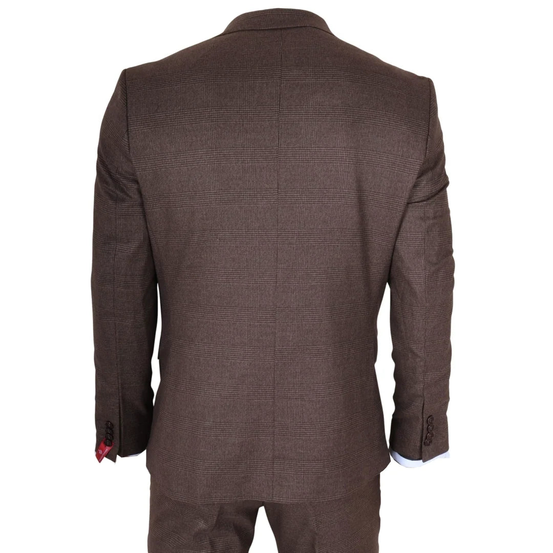 TP-50 - Men's Brown 3 Piece Prince Of Wales Check Suit