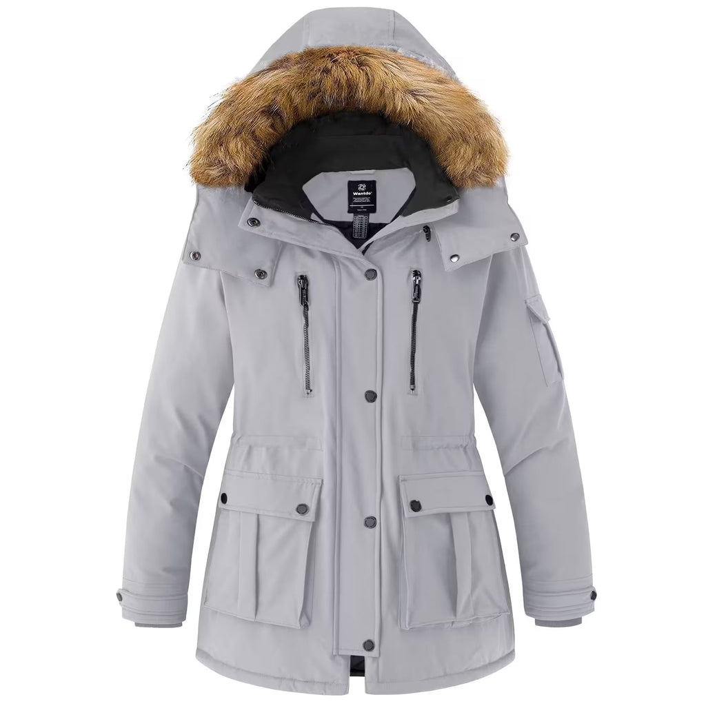Wantdo Womens Winter Jacket Waterproof Coat Warm Puffer, Size S, Grey