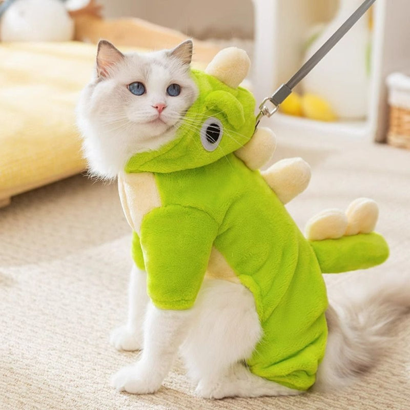 Autumn Winter Dog Clothes Cute Cat Costume Dinosaur Cosplay Outfits For Small Dogs In Fleece Coat With 4 Legs Funny Pet Clothes